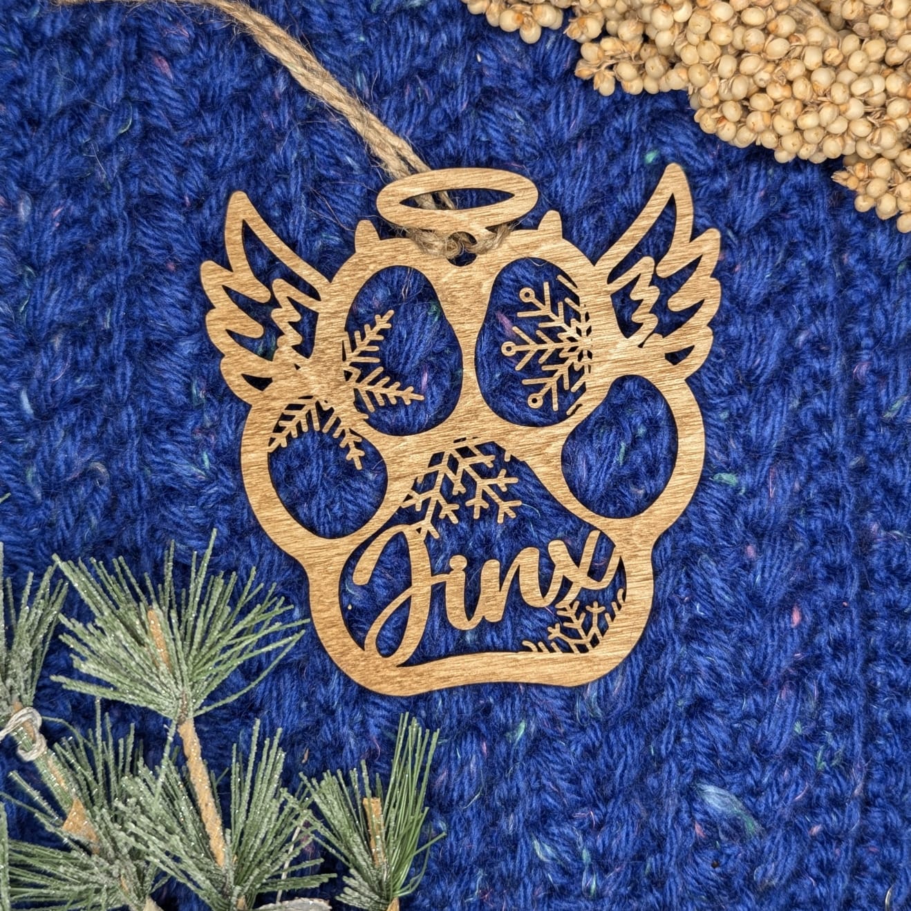 Memorial Cat Ornament | Modern Angel Paw Print with Snowflake | Custom Cat Loss Gift | Personalized Pet Ornament