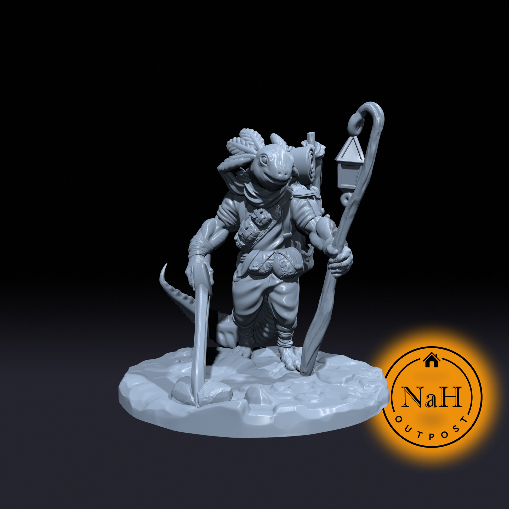 Axel Rippleblade | Axolotlfolk | Axolotl Miniature for Tabletop games like D&D 5e and TTRPG War Gaming