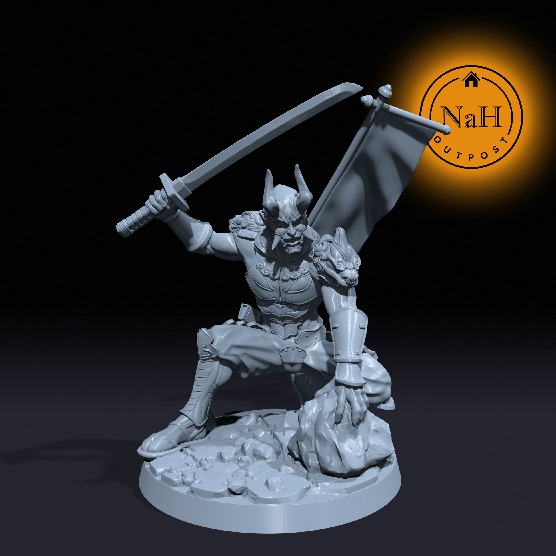 Hideo Onibane | Yoshinobu | Demonic Samurai or Oni miniature for Tabletop games like D&D and War Gaming| Dungeons and Dragons Mini
