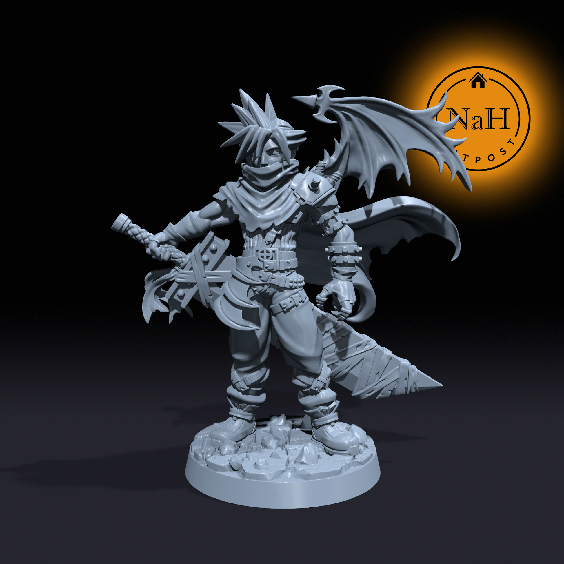 Daelan Darkwing | Winged Claude | Human Fighter miniature for Tabletop games like D&D and War Gaming| Dungeons and Dragons Mini | RN estudio