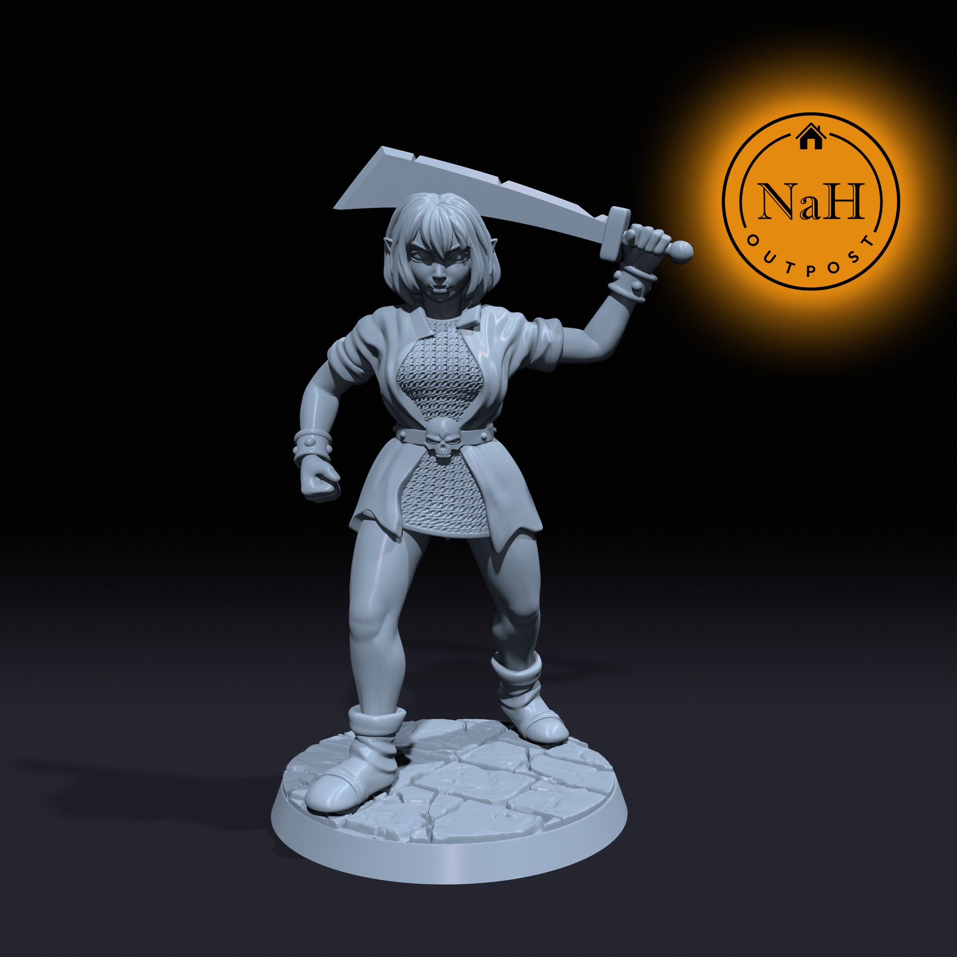 Agrona Bloodsword | Female Orc Barbarian Fighter or Rogue miniature for Tabletop games like D&D and War Gaming| Dungeons and Dragons Mini | RN estudio