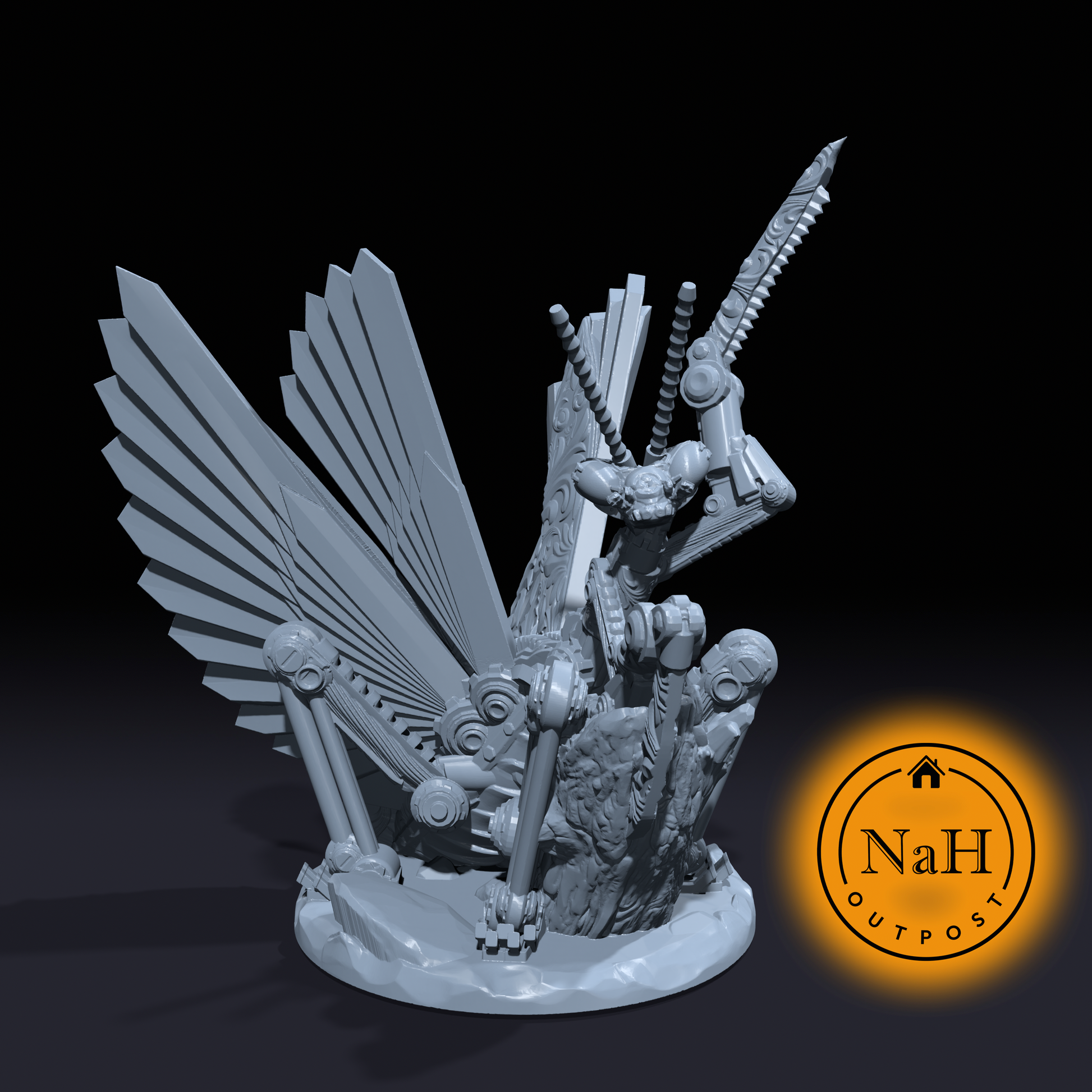 Gearclaw the Blade Dancer | Clockwork Mantis | Insect | Miniature for Tabletop games like D&D and War Gaming