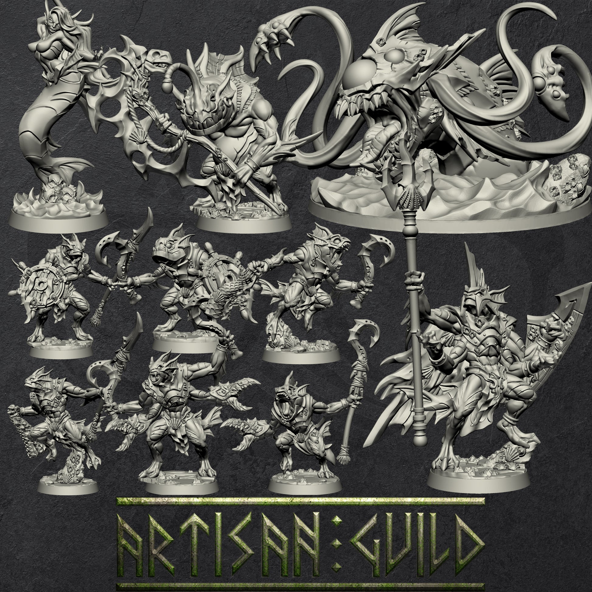 DeathTide Jurakin set| Modular Sahuagin miniatures miniature for Tabletop games like D&D and War Gaming