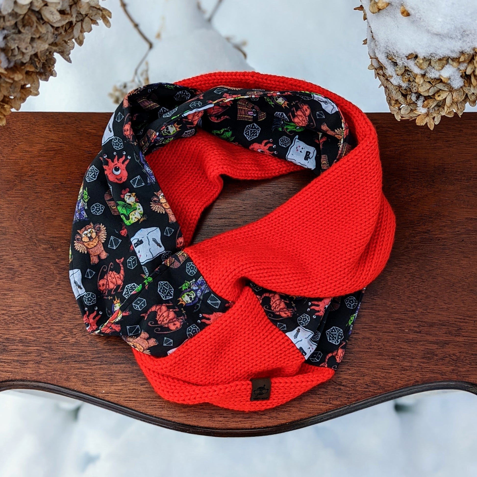 Dungeon Monsters Infinity Scarf | D&D Dungeons and Dragons Tweed Handmade Knit Cowl Scarf | Gift idea for her | Girl Female Present