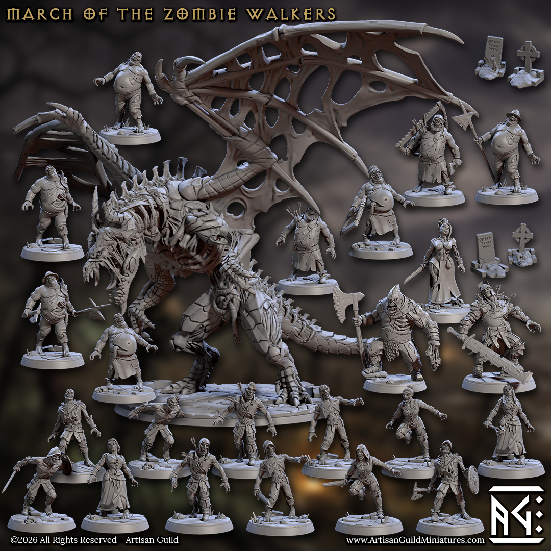 March of the Zombie Walkers | Undead Zombie Horde miniature set for D&D, Pathfinder | TTRPG Mini