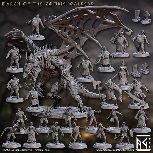 March of the Zombie Walkers | Undead Zombie Horde miniature set for D&D, Pathfinder | TTRPG Mini
