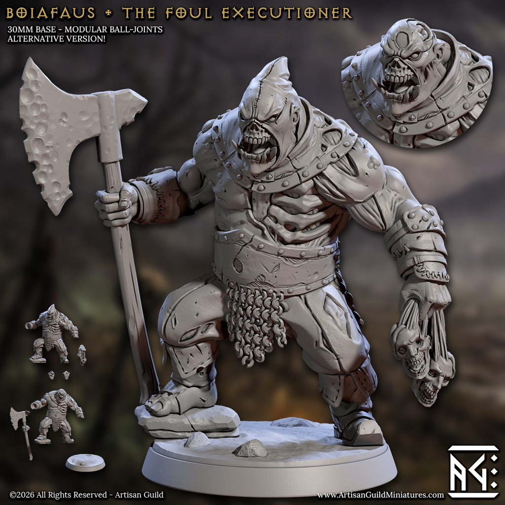 Boiafaus, the Foul Executioner | Zombie Ogre Executioner miniature for D&D, Pathfinder | TTRPG Mini