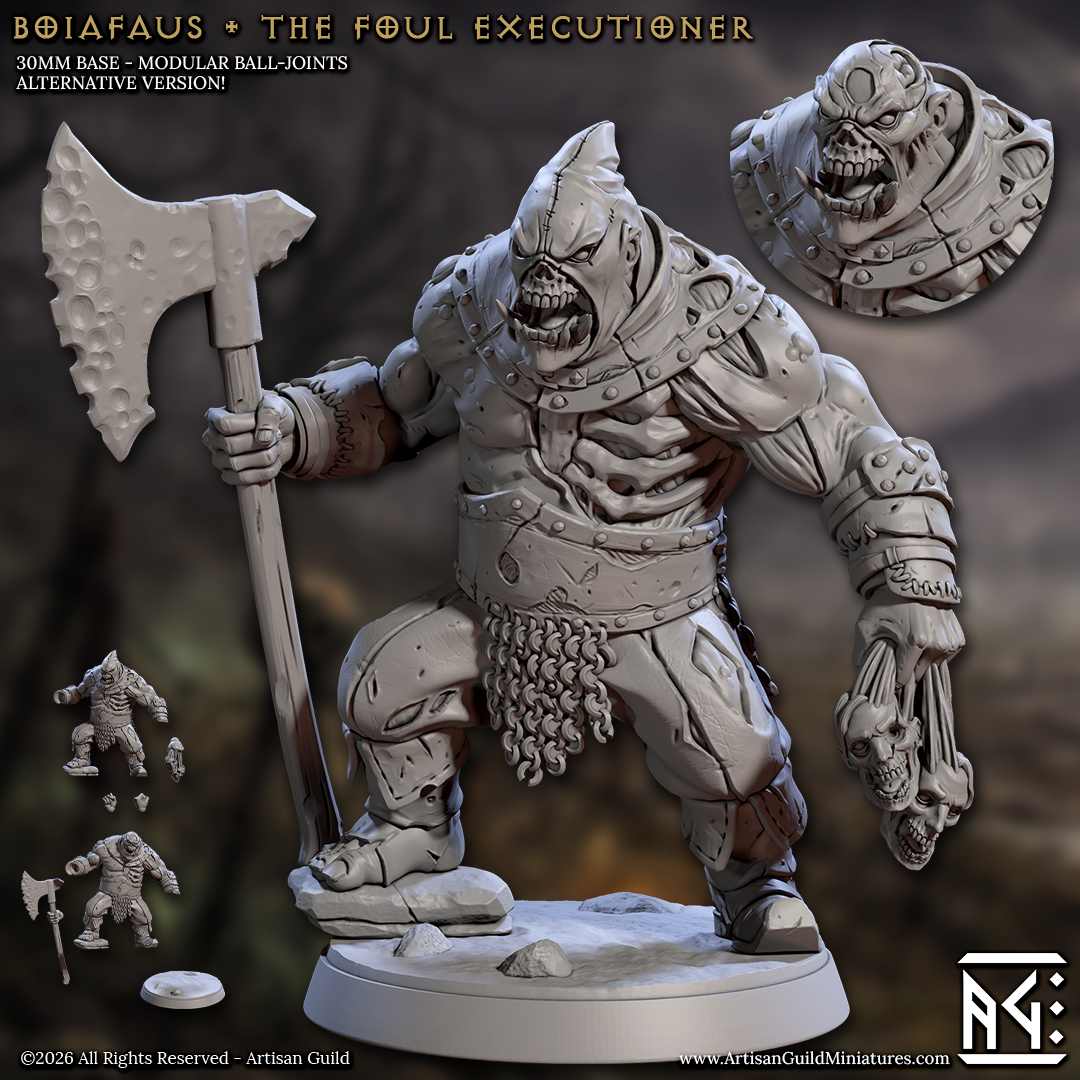 Boiafaus, the Foul Executioner | Zombie Ogre Executioner miniature for D&D, Pathfinder | TTRPG Mini