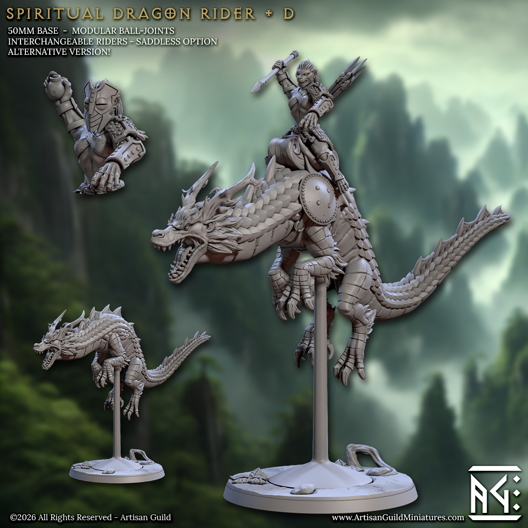 Shiori Cloudscale, Shenlong Rider | Vanara Wukong Dragon Rider miniature for D&D, Pathfinder | TTRPG Mini