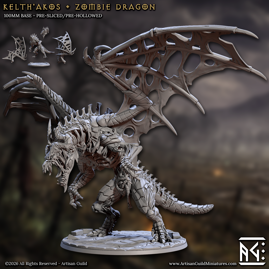 Kelth'Akos, the Carrion Wyrm | Zombie Dragon Boss miniature for D&D, Pathfinder | TTRPG Mini