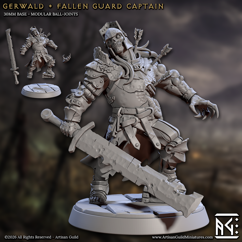 Gerwald, Fallen Guard Captain | Undead Wight Captain, Fallen Knight miniature for D&D, Pathfinder | TTRPG Mini