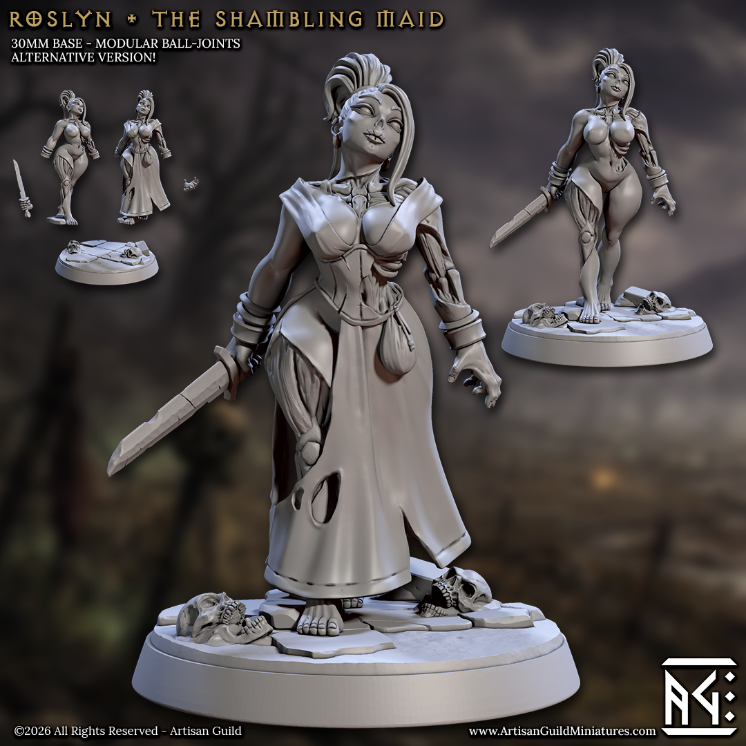 Roslyn, the Shambling Maid | Undead Duelist miniature for D&D, Pathfinder | TTRPG Mini