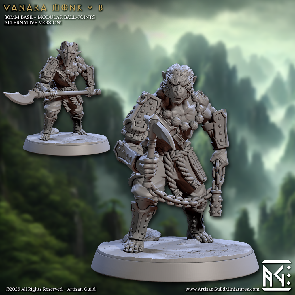 Keshan Chainreap, Kusarigama Reaper | Vanara Wukong Monk miniature for D&D, Pathfinder | TTRPG Mini