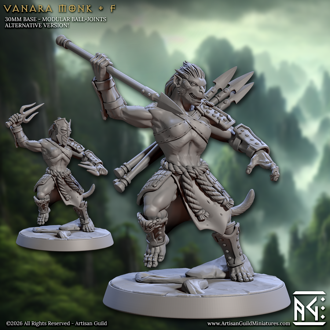Sairu Spearwind, Eastern Spear-Dancer | Vanara Wukong Monk miniature for D&D, Pathfinder | TTRPG Mini