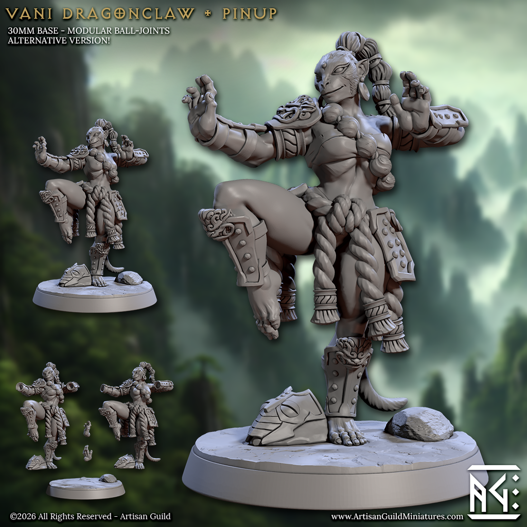 Vani Dragonclaw | Vanara Wukong Pinup Warrior miniature for D&D, Pathfinder | TTRPG Mini