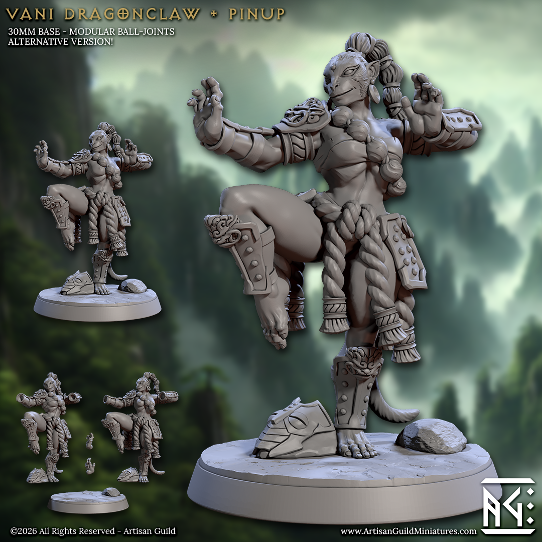 Vani Dragonclaw | Vanara Wukong Pinup Warrior miniature for D&D, Pathfinder | TTRPG Mini