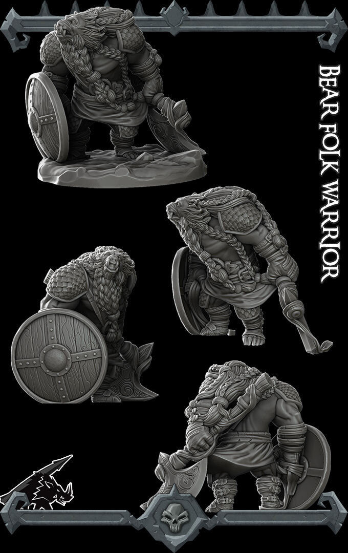 Bearfolk Warrior | Ursine | Bearkin Fighter | Miniature for Tabletop games like D&D and War Gaming