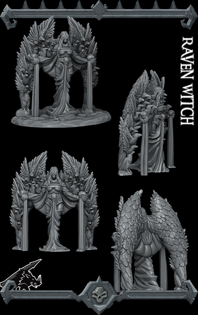 Seraphina, the Raven Crone | Raven Witch | Raven Queen Miniature for Tabletop games like D&D and War Gaming