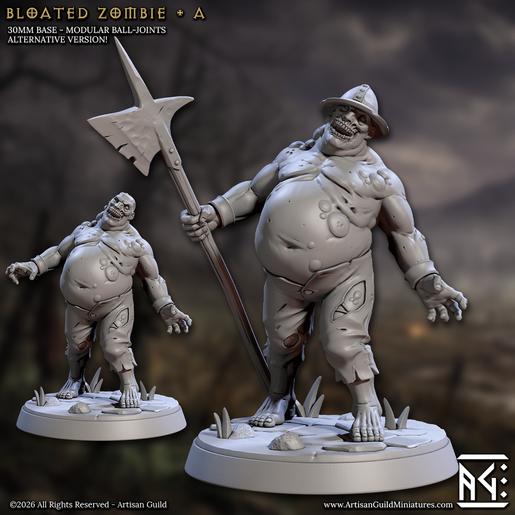 Gorrik Rotbelly, Bloated Spearman | Bloated Zombie miniature for D&D, Pathfinder | TTRPG Mini