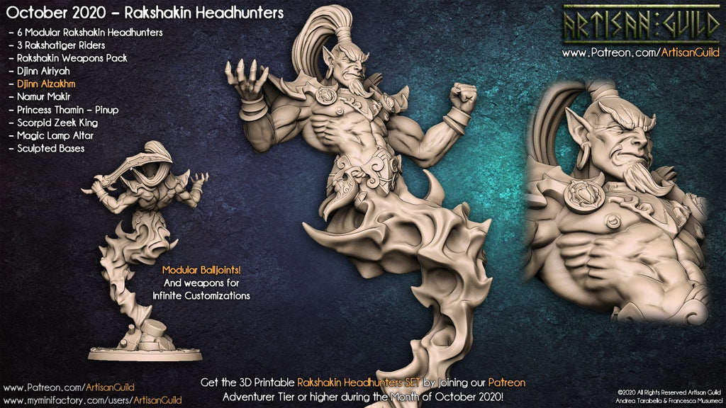 Djinn Alzakhma, Stormblade Vizier | Djinn Warlock miniature for D&D, Pathfinder | TTRPG Mini