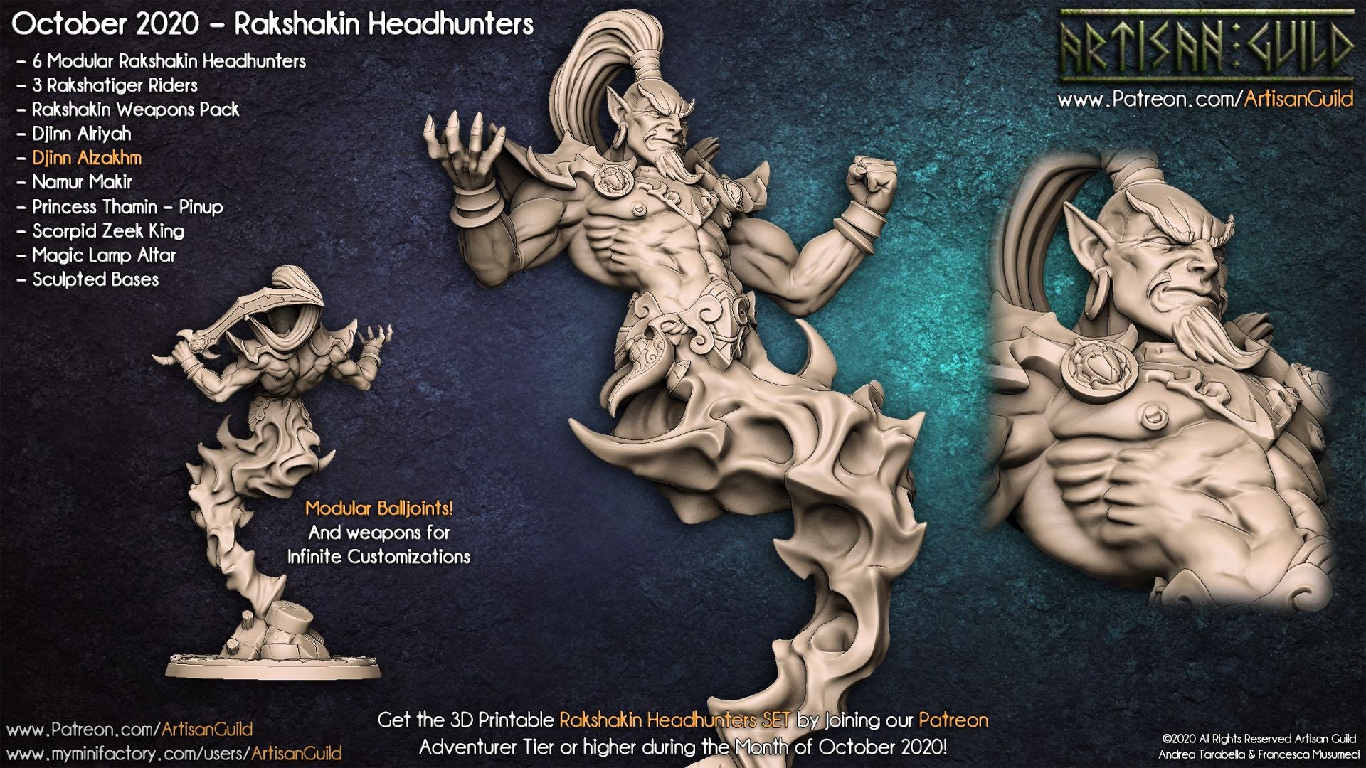Djinn Alzakhma, Stormblade Vizier | Djinn Warlock miniature for D&D, Pathfinder | TTRPG Mini