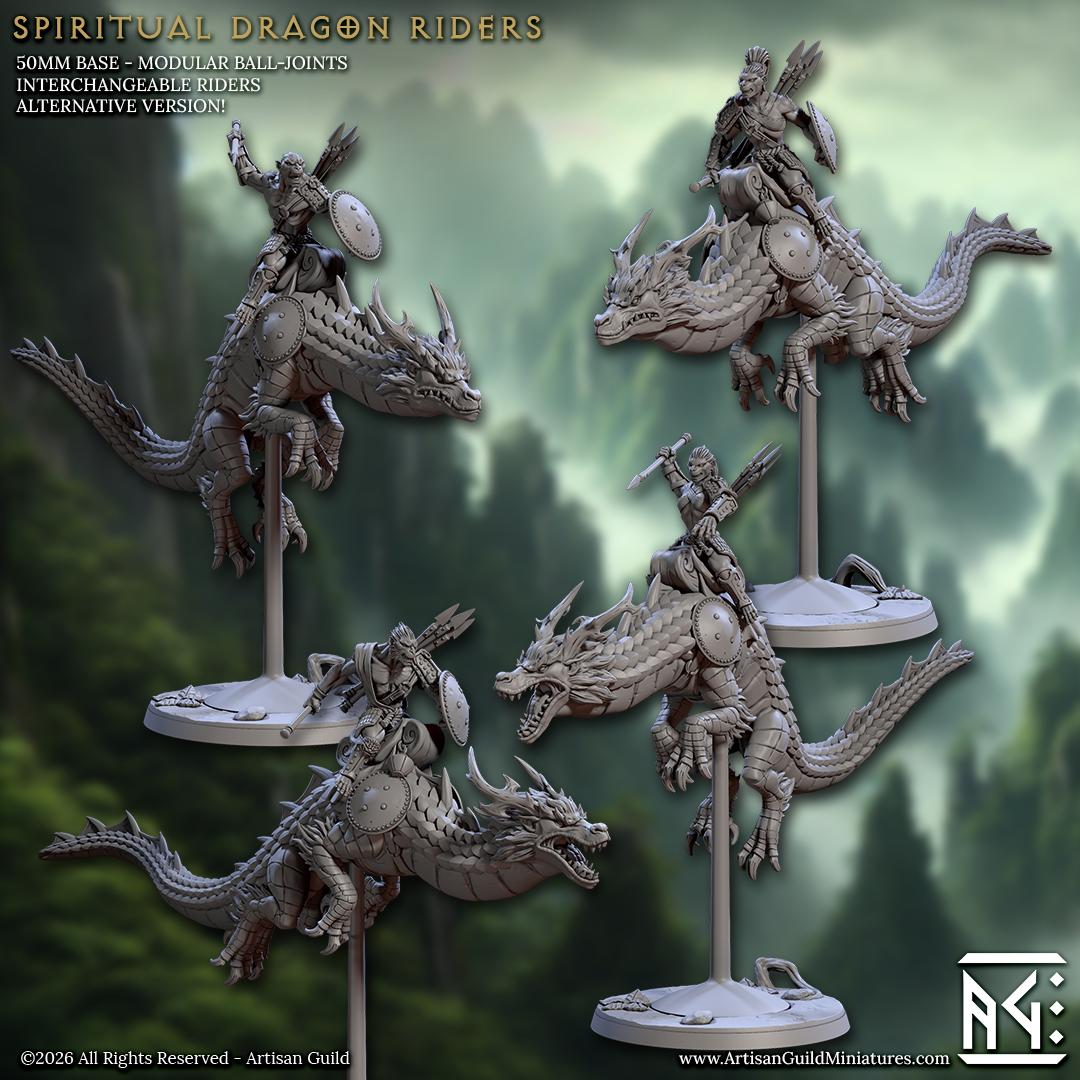 Shenlong Spirit Dragon Riders Set | Vanara Wukong Dragon Riders for D&D, Pathfinder | TTRPG Mini