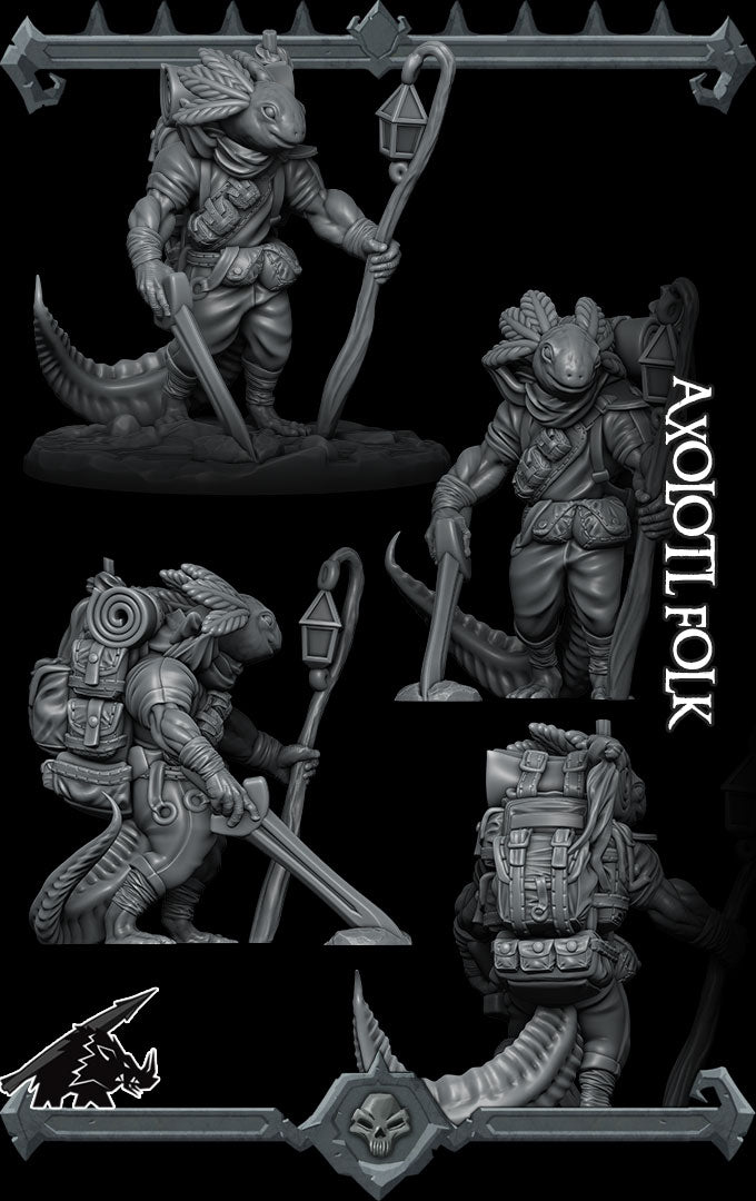 Axel Rippleblade | Axolotlfolk | Axolotl Miniature for Tabletop games like D&D 5e and TTRPG  War Gaming