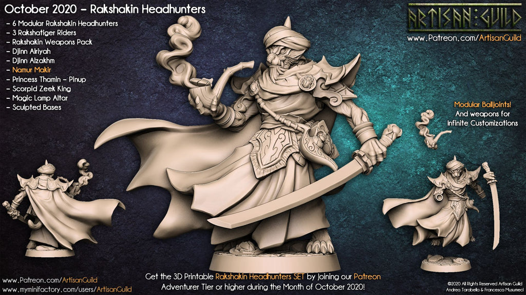 Namur Makir, Pipeblade Vizier | Rakshasa Warlock miniature for D&D, Pathfinder | TTRPG Mini