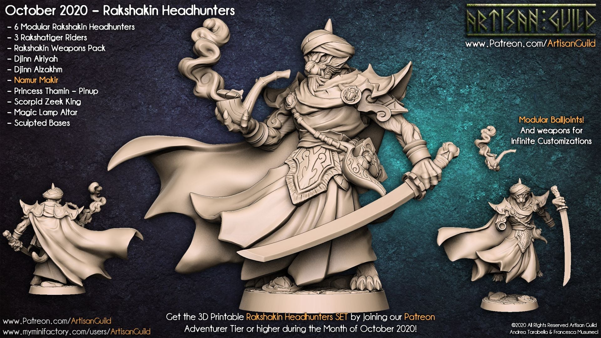Namur Makir, Pipeblade Vizier | Rakshasa Warlock miniature for D&D, Pathfinder | TTRPG Mini