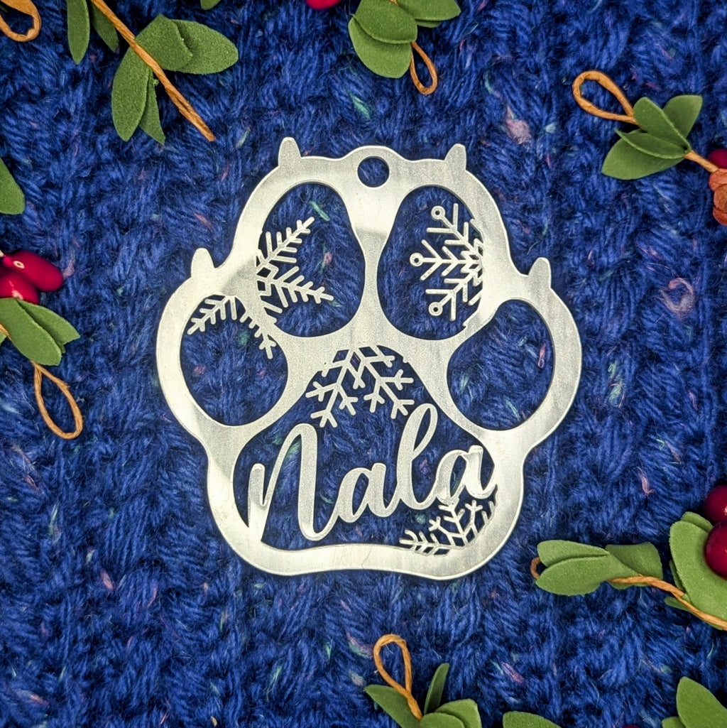 Personalized Cat Ornament with Snowflake | Modern Kitten Paw Print Christmas Gift | Custom Pet Decoration