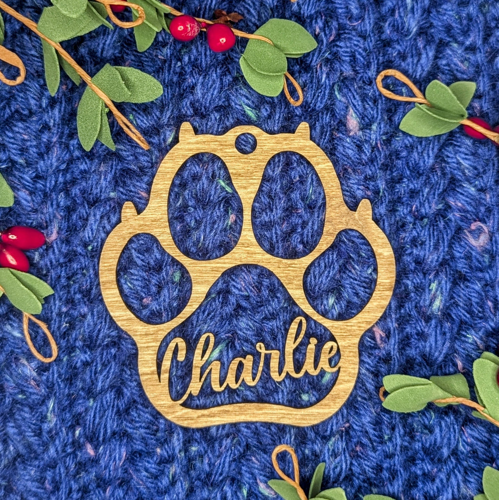 Custom Dog Christmas Ornament | Simple Paw Print with No Snowflake | Personalized Pet Gift for Dog Lovers
