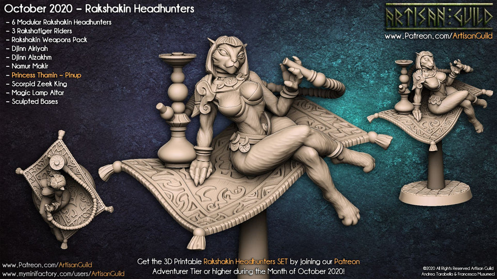 Princess Thamin, Skycarpet Enchantress | Rakshasa Sorcerer miniature for D&D, Pathfinder | TTRPG Mini