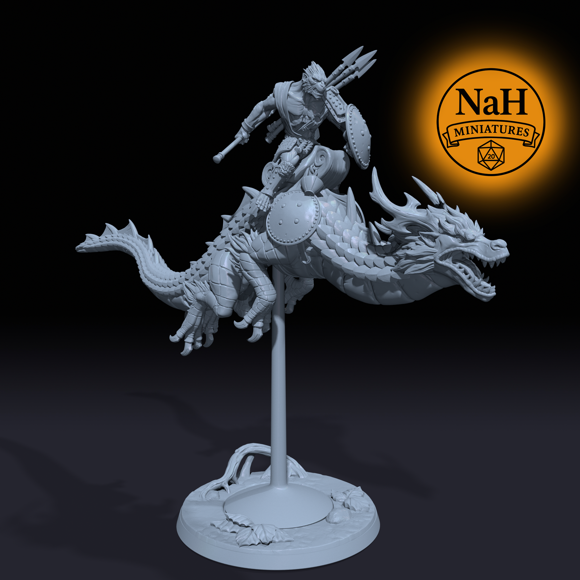 Jinrai Stormcrest, Shenlong Rider | Vanara Wukong Dragon Rider miniature for D&D, Pathfinder | TTRPG Mini