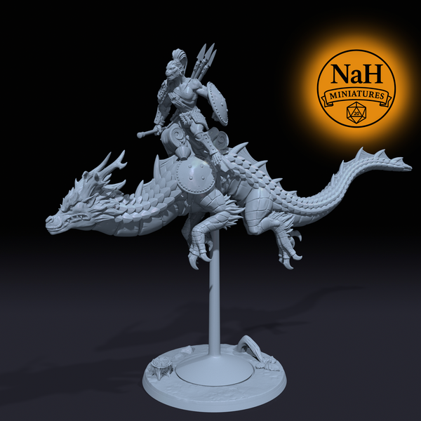 Meilin Jadecurrent, Shenlong Rider | Vanara Wukong Dragon Rider miniature for D&D, Pathfinder | TTRPG Mini