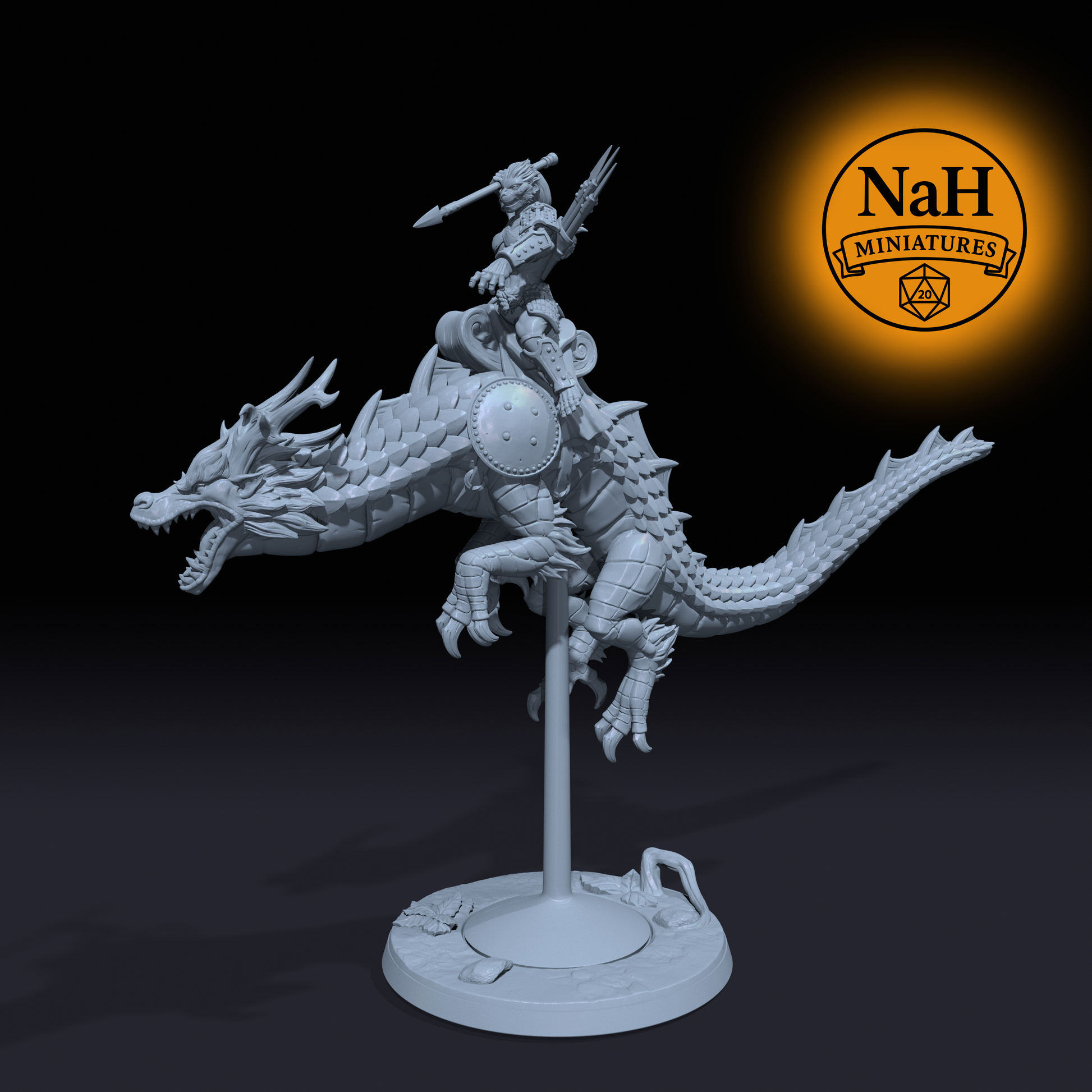 Shiori Cloudscale, Shenlong Rider | Vanara Wukong Dragon Rider miniature for D&D, Pathfinder | TTRPG Mini