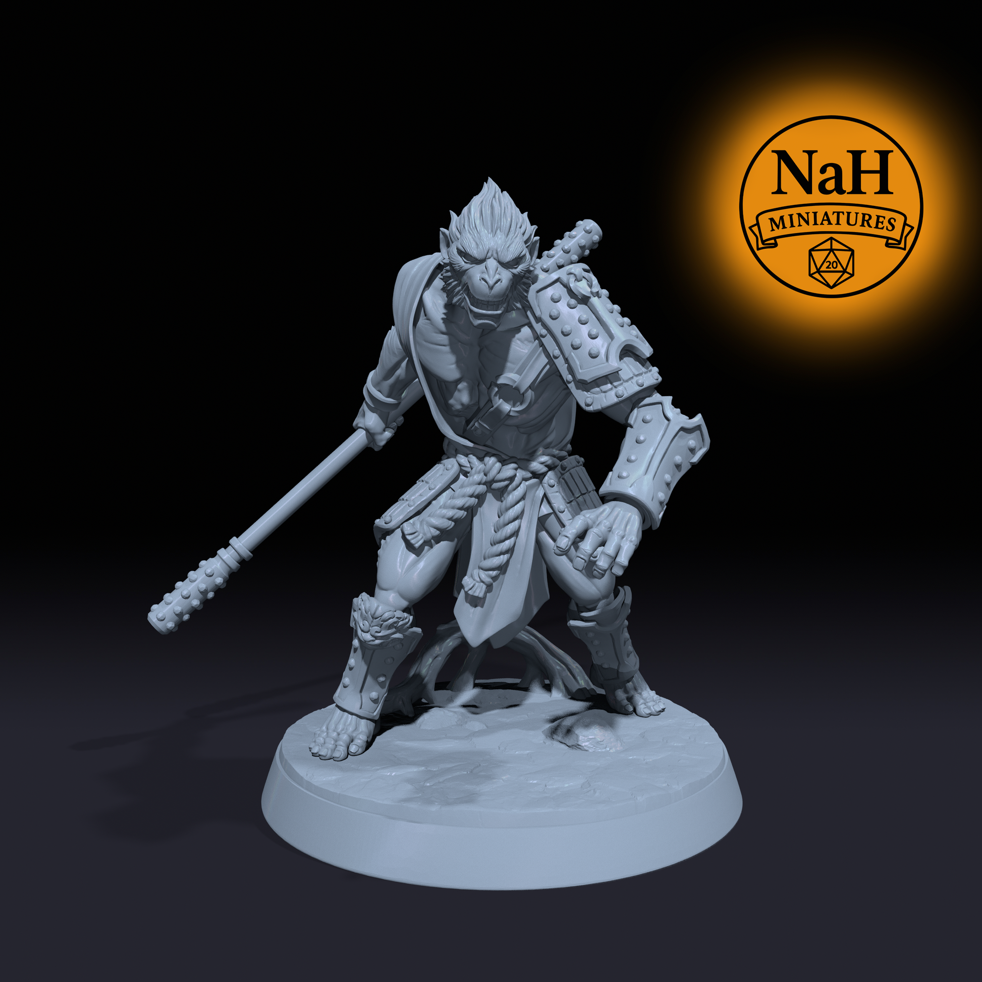 Brakor Ironstaff, Temple Bruiser | Vanara Wukong Monk miniature for D&D, Pathfinder | TTRPG Mini