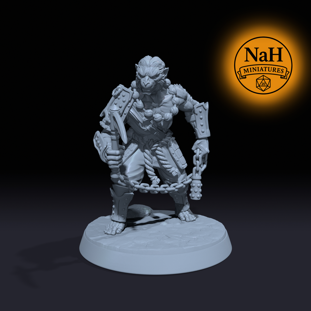 Keshan Chainreap, Kusarigama Reaper | Vanara Wukong Monk miniature for D&D, Pathfinder | TTRPG Mini