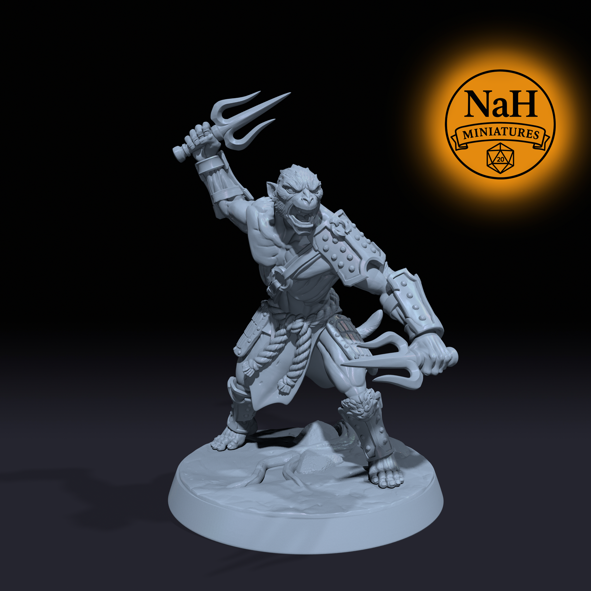 Rukhan Tridentfang, Trident Raider | Vanara Wukong Monk miniature for D&D, Pathfinder | TTRPG Mini