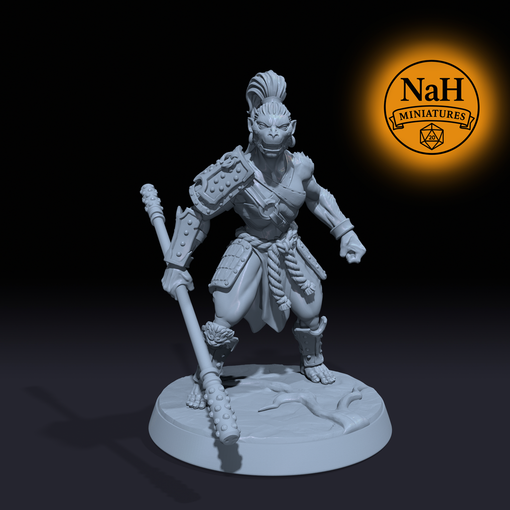 Kiora Staffwarden, Temple Guard | Vanara Wukong Monk miniature for D&D, Pathfinder | TTRPG Mini