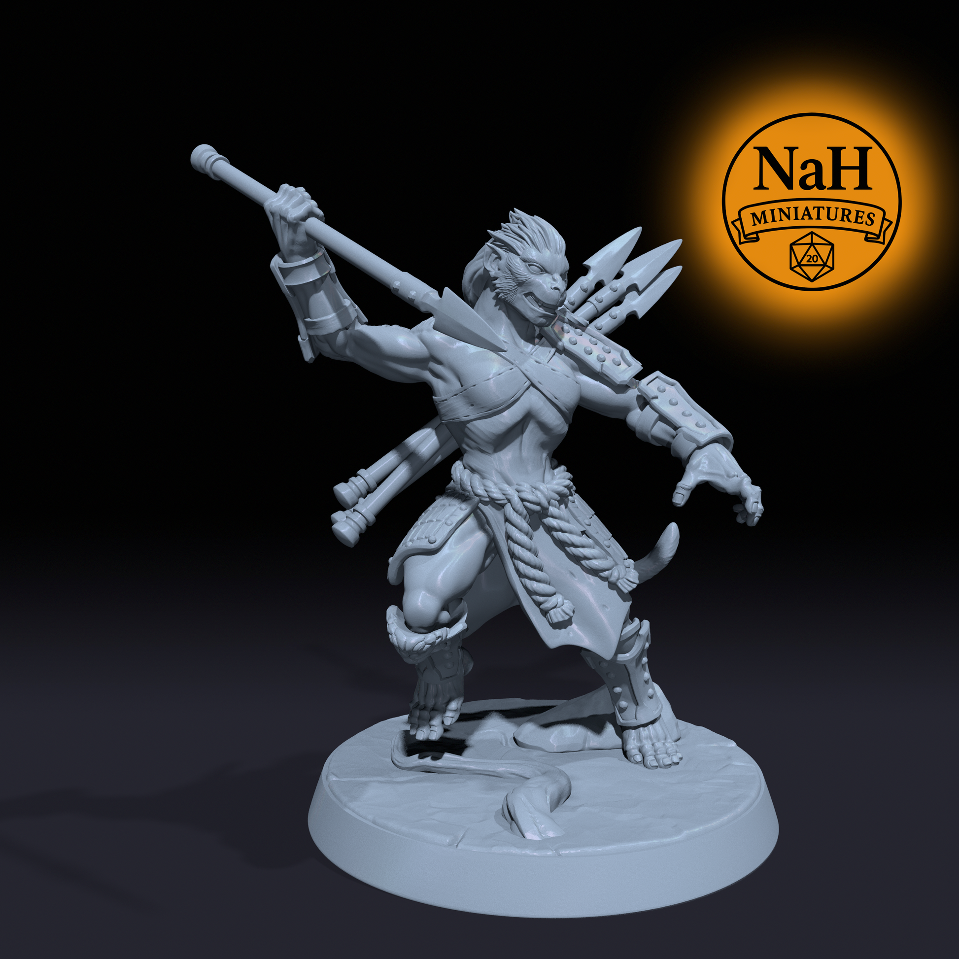 Sairu Spearwind, Eastern Spear-Dancer | Vanara Wukong Monk miniature for D&D, Pathfinder | TTRPG Mini