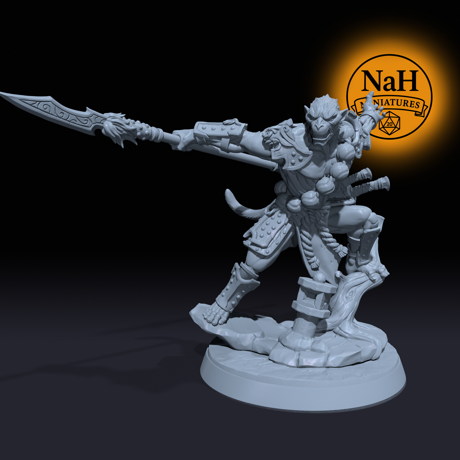 Wunakar, Warden of the East | Vanara Wukong Monk miniature for D&D, Pathfinder | TTRPG Mini