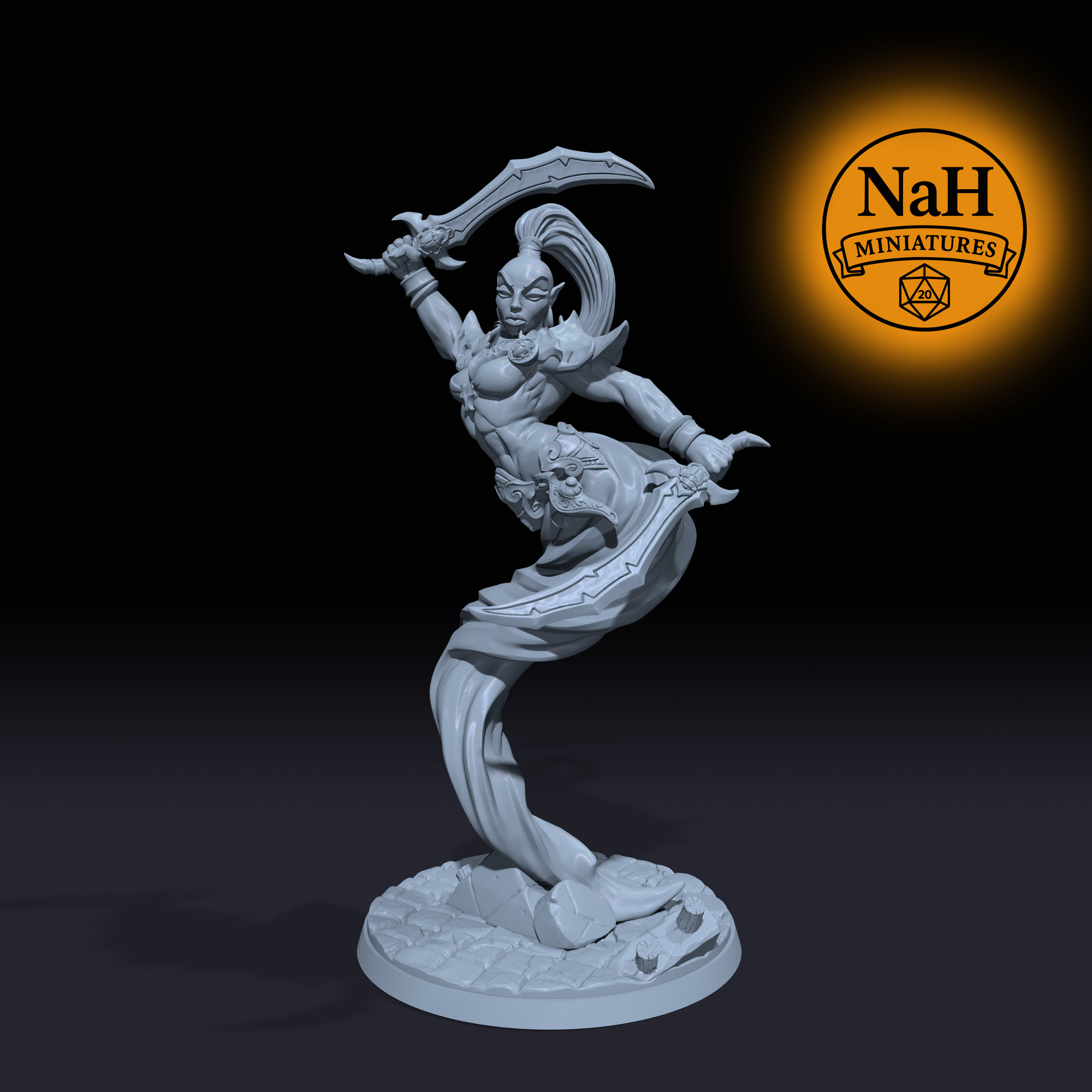 Djinn Alriyah, Crescent Tempest | Djinn Warrior miniature for D&D, Pathfinder | TTRPG Mini