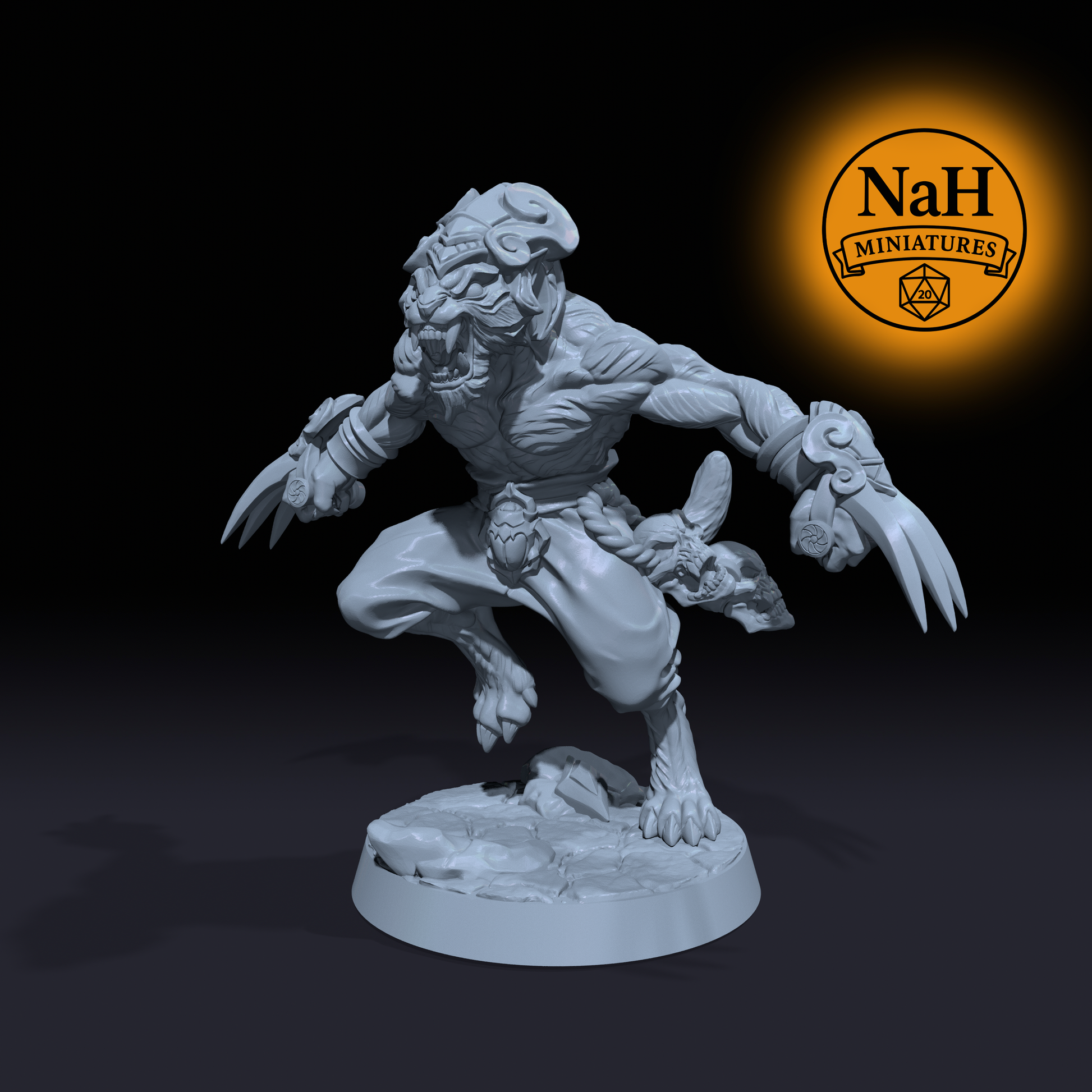 Kharzun Ripclaw, Rakshasa Prowler | Fiend Rogue miniature for D&D, Pathfinder | TTRPG Mini