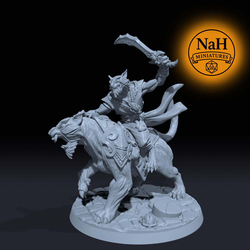 Varesh Fangrider | Rakshatiger Rider miniature for D&D, Pathfinder | TTRPG Mini