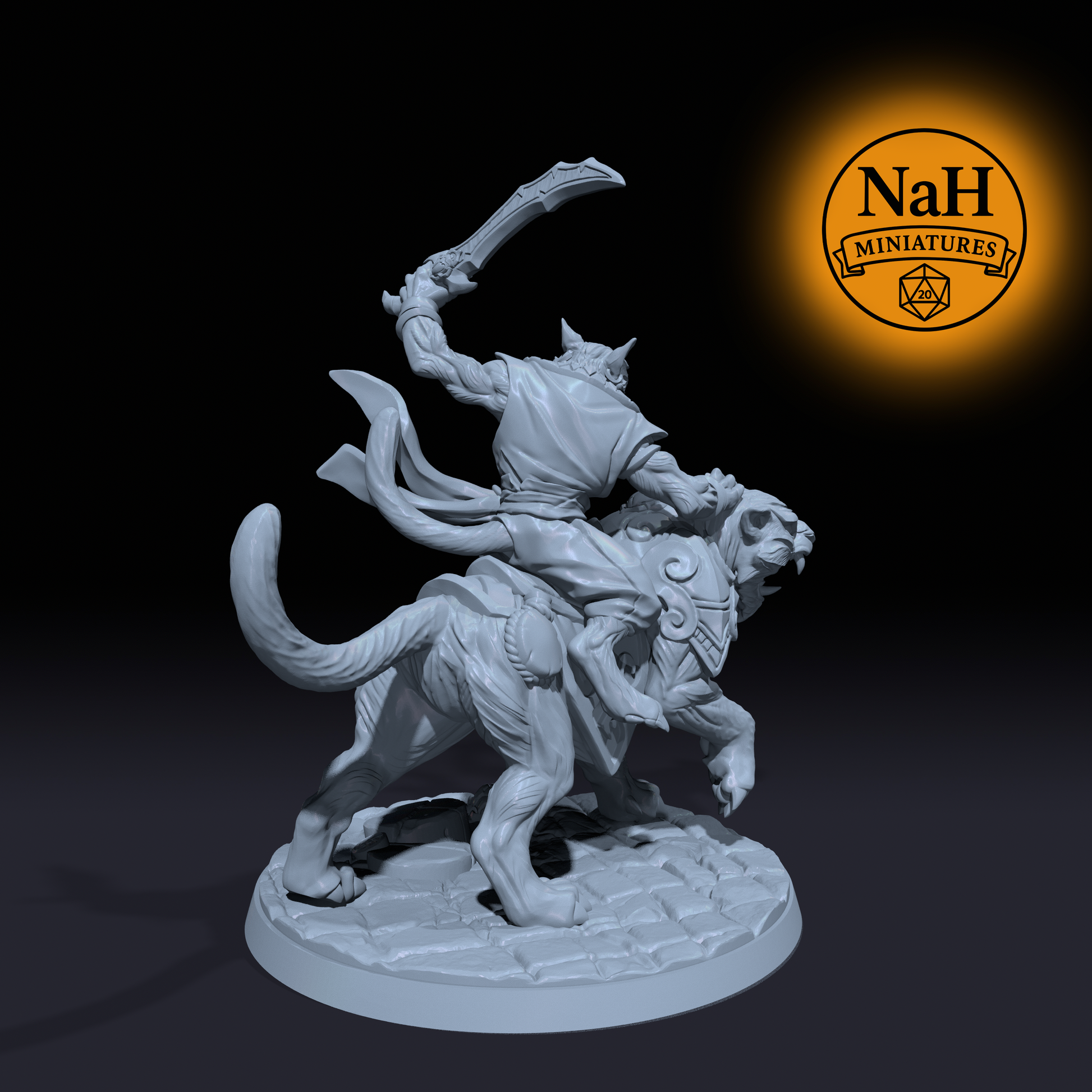 Varesh Fangrider | Rakshatiger Rider miniature for D&D, Pathfinder | TTRPG Mini