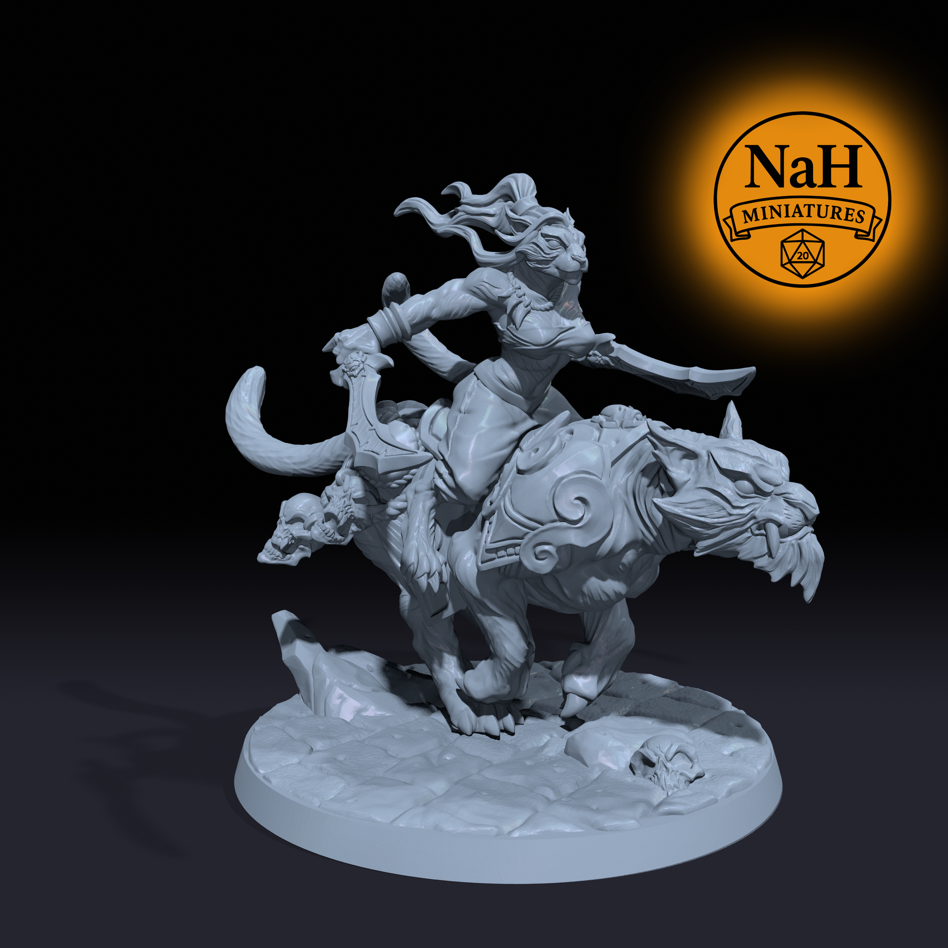 Zyara Clawwind | Rakshatiger Rider miniature for D&D, Pathfinder | TTRPG Mini