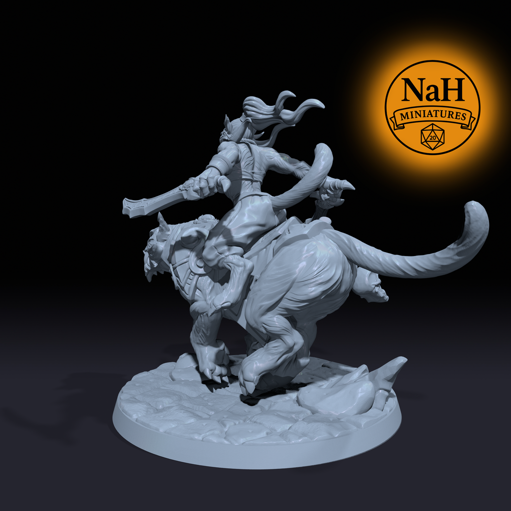 Zyara Clawwind | Rakshatiger Rider miniature for D&D, Pathfinder | TTRPG Mini