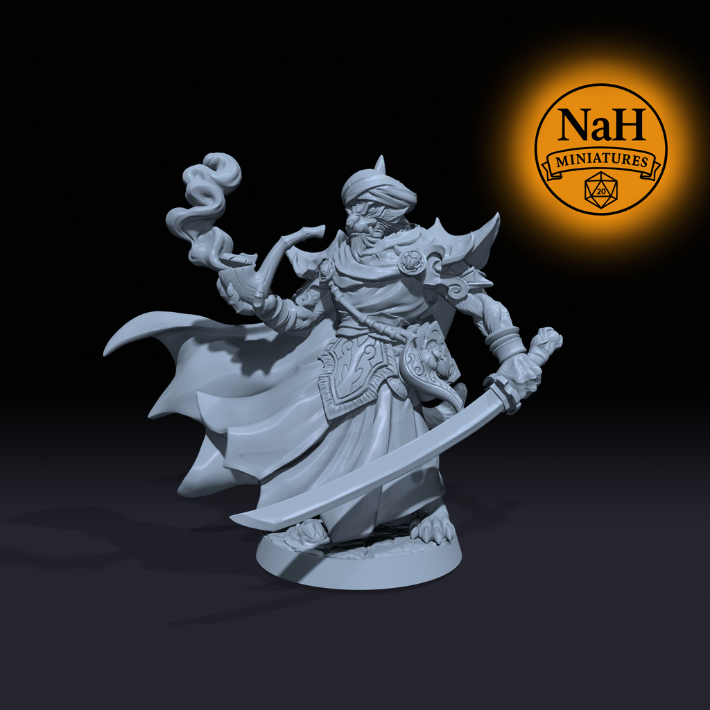 Namur Makir, Pipeblade Vizier | Rakshasa Warlock miniature for D&D, Pathfinder | TTRPG Mini