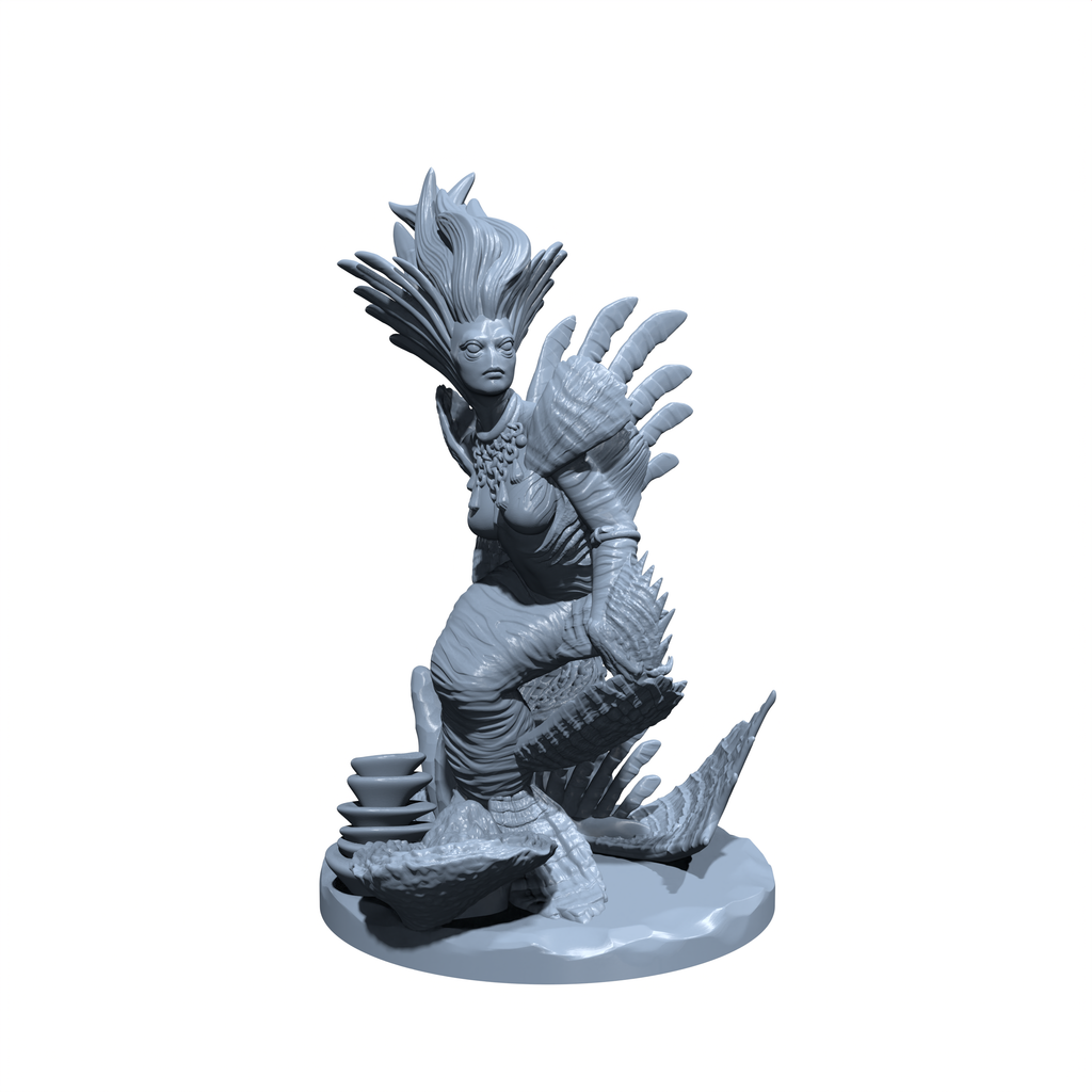 Spinesong, the Siren of the Depths | Lionfish Mermaid | Merrow Miniature for Tabletop games like D&D and War Gaming