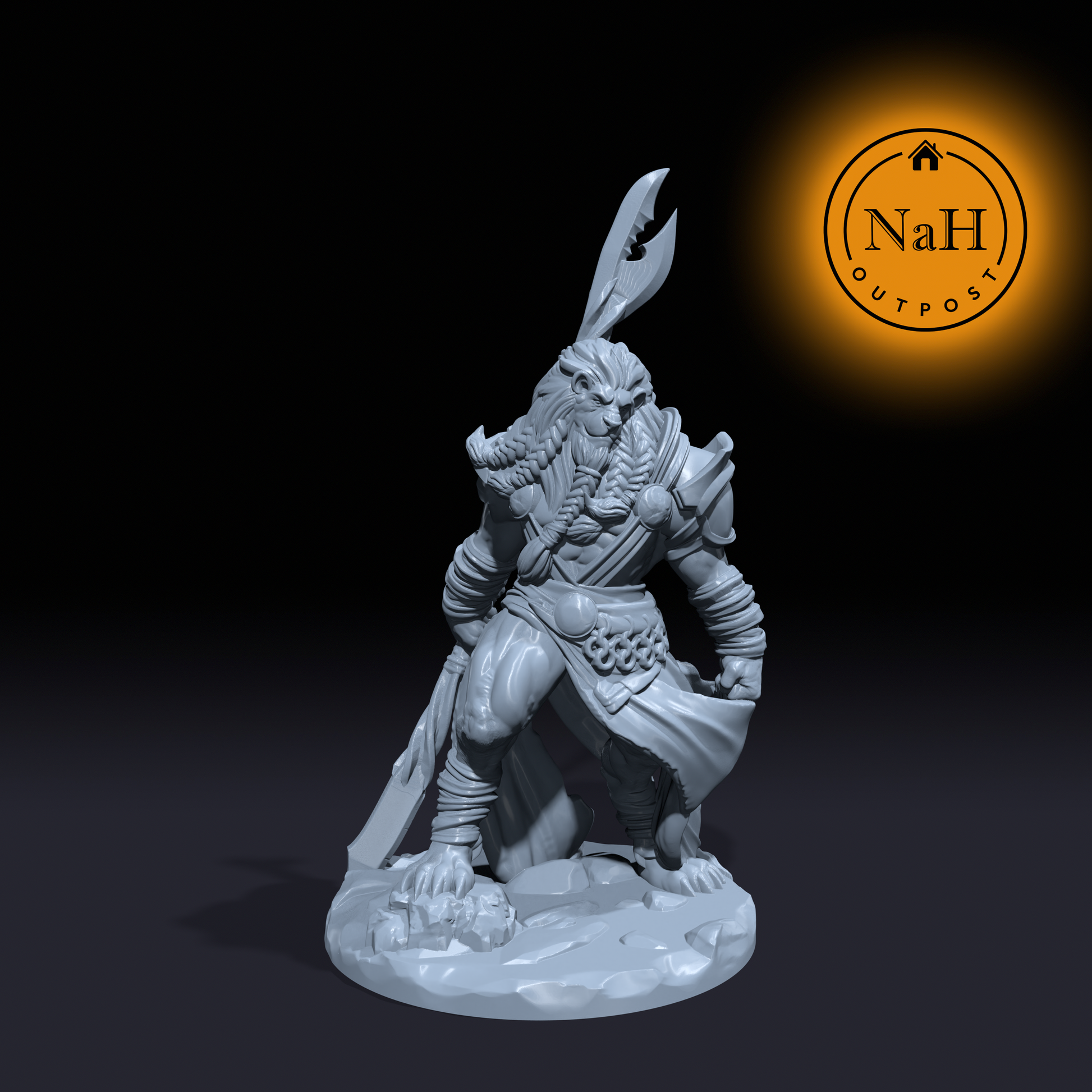 Juba Sunheart | Lionfolk Warrior Miniature for Tabletop games like D&D and War Gaming